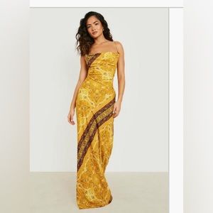 Yellow and Brown Maxi Dress with Strappy Back
